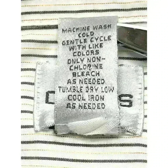 Chicos 2 top shirt button front long sleeve v neck white black gold stripe - Picture 6 of 6